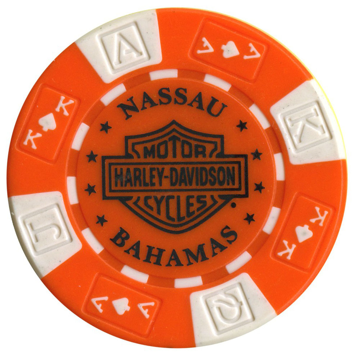FREEPORT BAHAMAS HD ~ Harley Poker Chip~FULL COLOR~ White/Black/Orange 