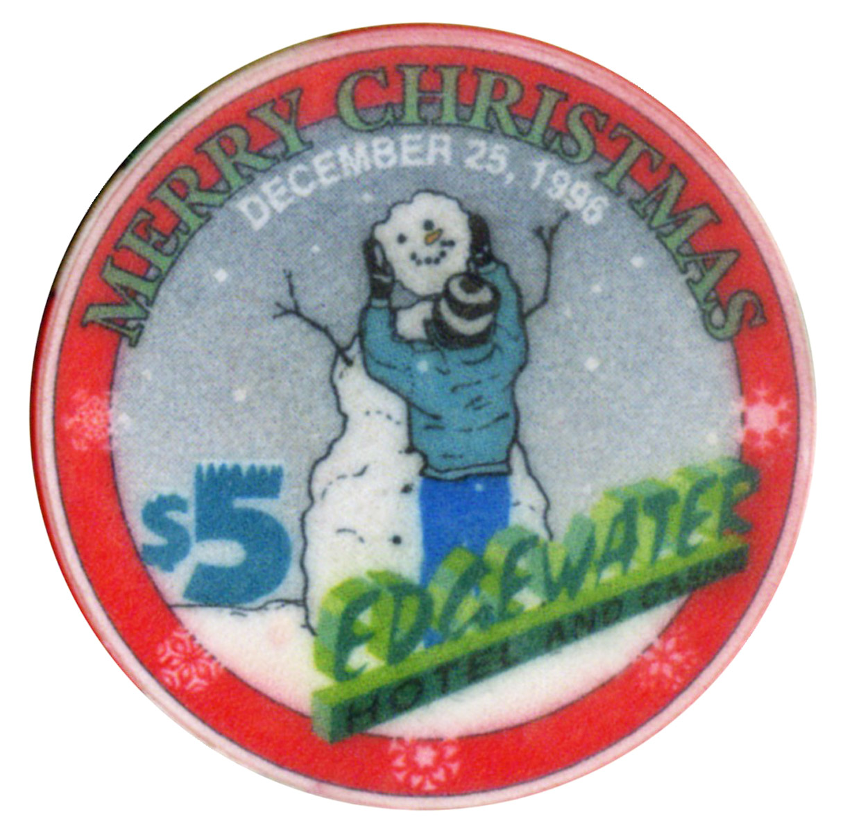 Edgewater, Laughlin, NV Merry Christmas 1996 $5 LE Seasonal Chip ...